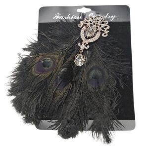 Peacock Feather Rhinestone Hair Clip – Glam Black Feather Barrette